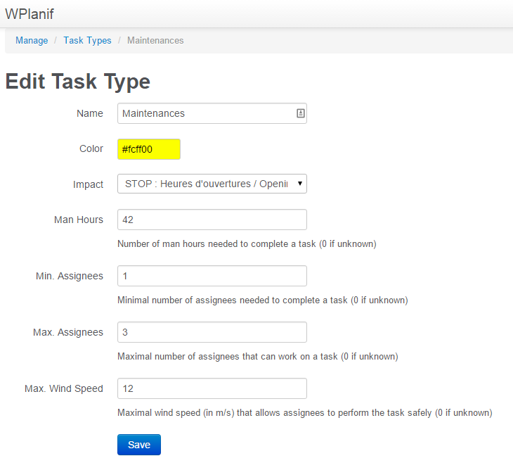 Task type metainformation