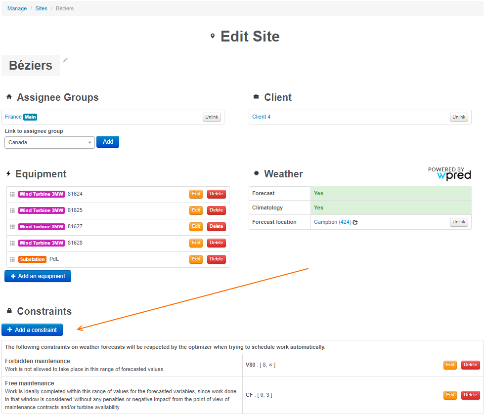 Optimizer: site constraint configuration.